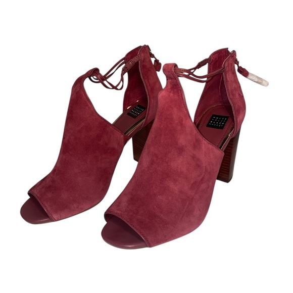 Womens Burgundy Suede Open-Toe Block Heels W/ Back Zipper - Size 10 - Picture 3 of 16